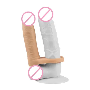 Strapon Dildo Penis Ring Vibrator TPE Ultra Soft Strap on Double Penetration Anal Toys Vibrating Dildos with Cock Ring Sex Toys 2
