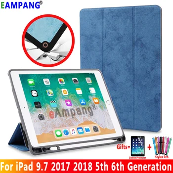

For Apple iPad 9.7 2017 2018 Case with Pencil Holder Smart Leather Case for iPad 5th 6th Generation Cover Funda Shockproof Stand