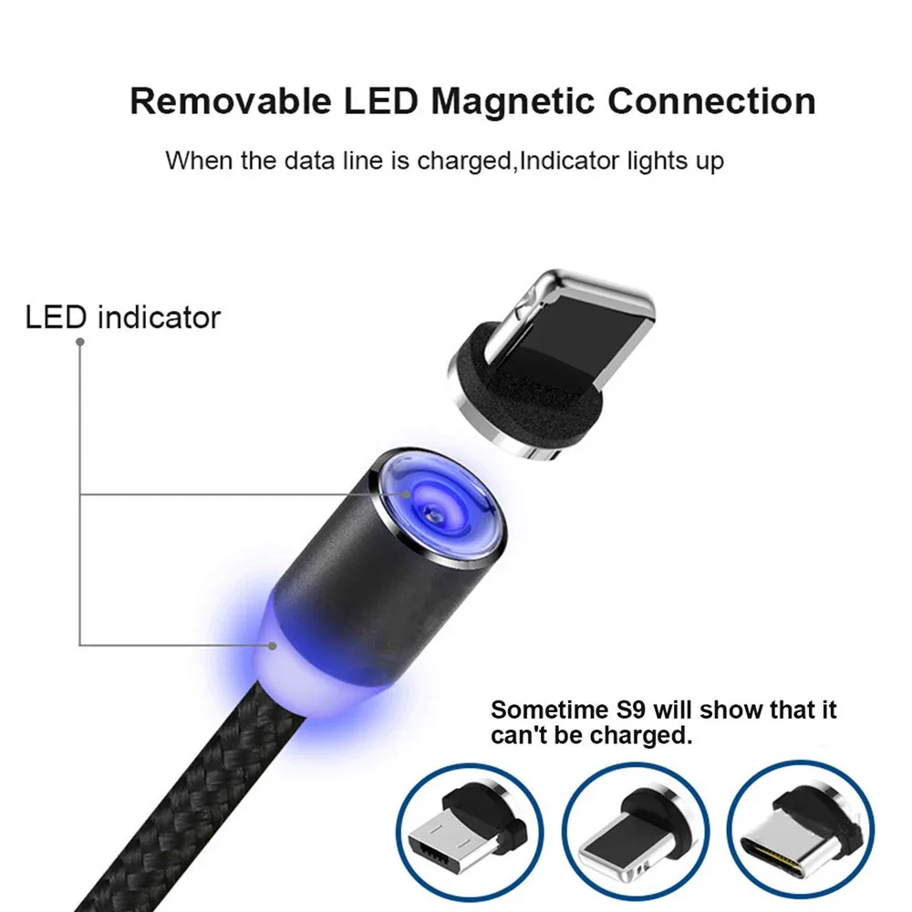 Круглый светодиодный магнитный usb-кабель Зарядное устройство USB C type C/Micro USB/IOS штекер зарядный кабель зарядное устройство для iPhone samsung Xiaomi huawei