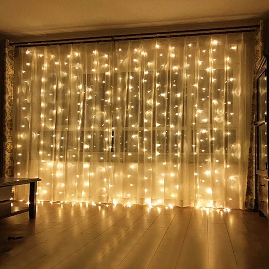 BEIAIDI Window Curtain Led Fairy String Light 3x1M 3x2M 3x3M 6x3M Outdoor Christmas Icicle String Light Holiday Wedding Garland