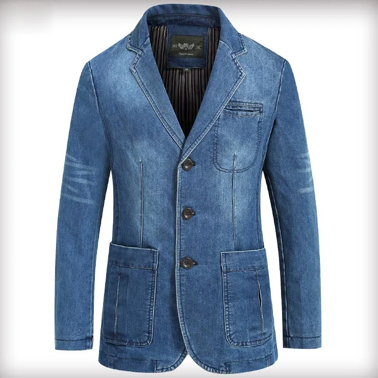 LONMMY Джинсовый блейзер для мужчин, 80% хлопок, ковбойская куртка, джинсовая куртка, Мужской Блейзер, костюмы для мужчин, jaqueta, брендовая одежда, модная M-4XL - Цвет: light blue