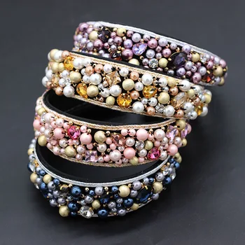 

Pearl hand stitching fashion headband New fashion bohemian hand-stitched beads multi-color versatile headband 853