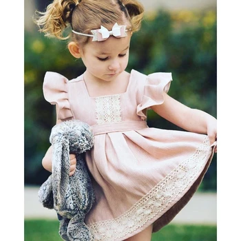 

Myudi - kids dresses for girls Pink Princess Children Baby Clothing sukienki Lace Toddler Flower Dress Kids Gift 1-4Y vestido
