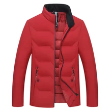 Мужская куртка Новая мода мужская хлопковая стойка молния теплая зима осень Толстая Повседневная однотонная мужская куртка