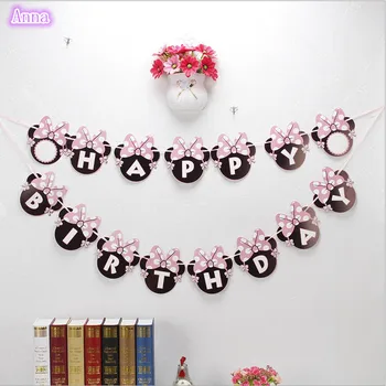 

Girls Minnie Mouse Party Bunting 1 Banner Flags Per Bunting Length 2.5m Party Favors kids boy Mickey Happy Birthday Decoration