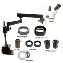 3.5X-45X Articulating Arm Pillar Stereo Zoom trinocular Microscope with Clamp 0.5X Objective Lens Trinocular Microscopio 2 pcs stereo microscope 0 3x auxiliary objective lens barlow lens with 1 7 8 48mm mounting thread