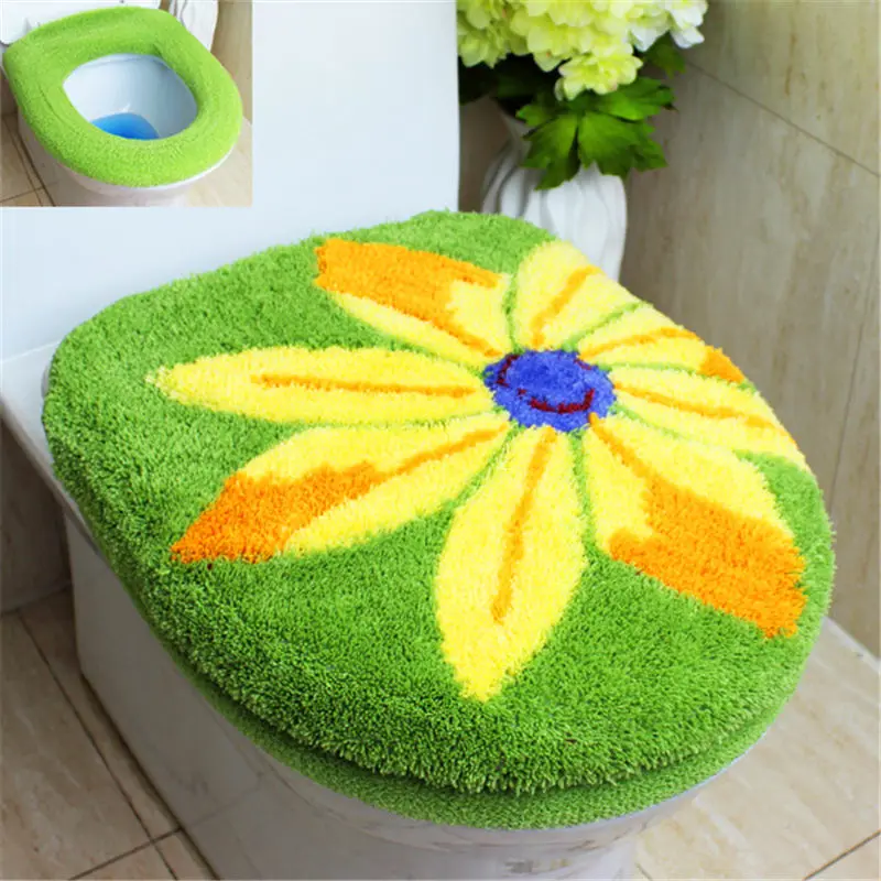 New Design thickening Sunflower European style Comfortable toilet seat cover O-ring Bathroom Mat Gift Potty Closestool Lid Cover - Цвет: 2 PCS Green