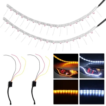 

2pc Flexible Headlight Daytime Lamp White And Yellow Switchback Strip Angel Eye DRL light Decorative Light With Turn Signal