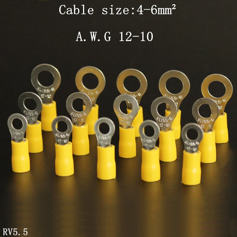 

RV5.5-4-5-6-8-10-12 pre-insulated terminal cold-pressed terminal block O-shaped round copper nose yellow