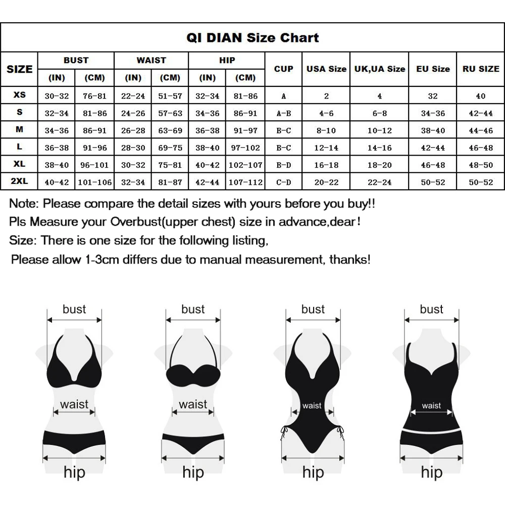 qi dian 2018 bikini set knot front velvet swimsuit high waist ua size chart