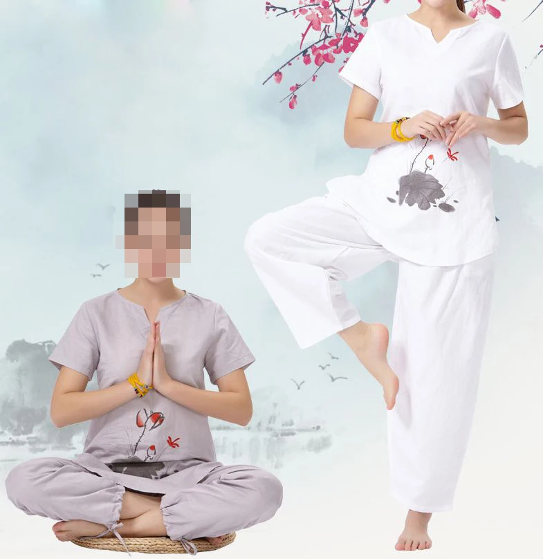 top quality cotton&linen Summer&Spring female Printed yoga suits lay