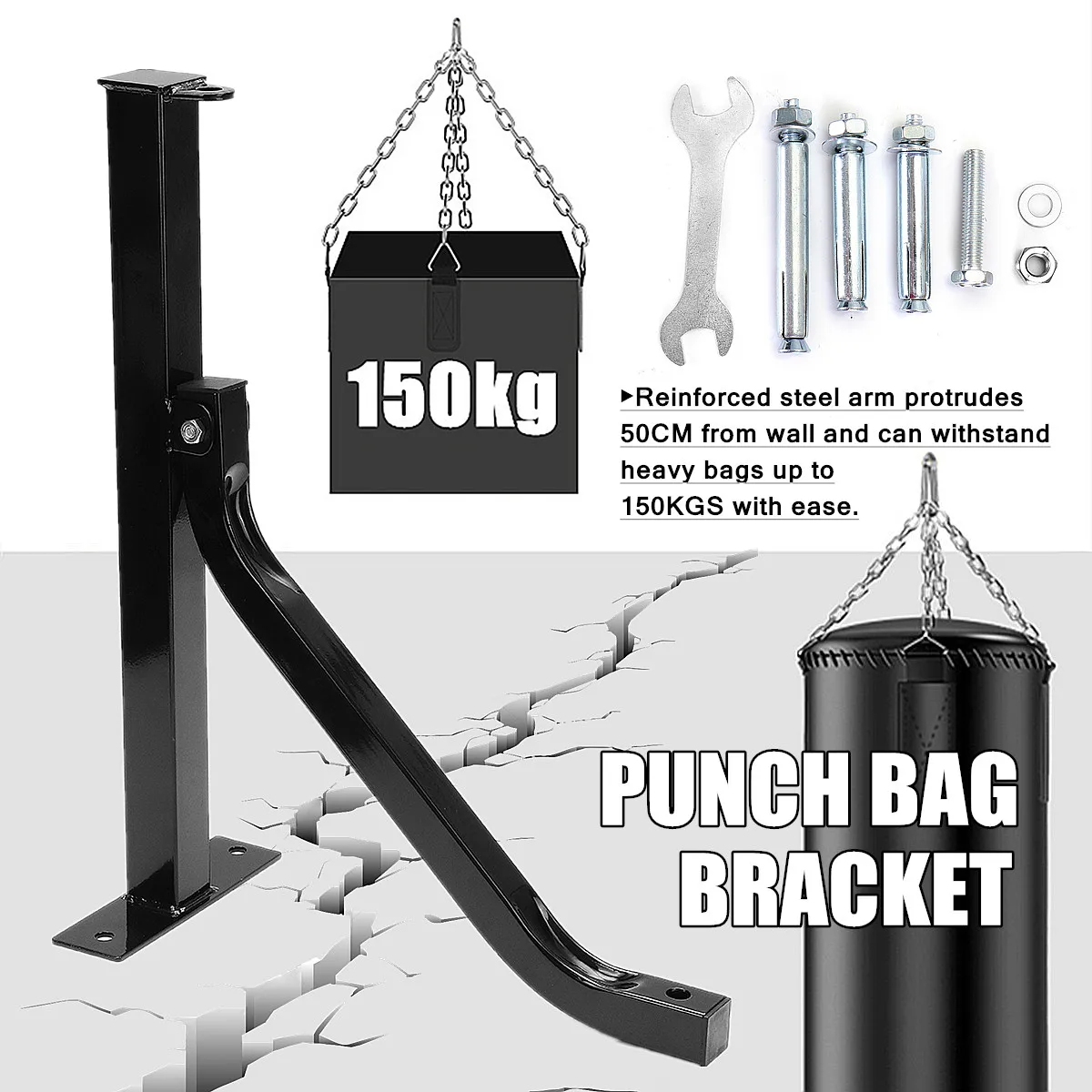 

Heavy Steel Boxing Punch Bag Wall Bracket Mount Hanging Stand Holder Hanger Three Bolt Points 50x15x5cm Maximum Load 150kg