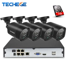 Techege 4CH 48V PoE NVR POE System 2.0MP Onvif PoE IP Camera Waterproof IP66 P2P Remote View XMEye Surveillance CCTV System