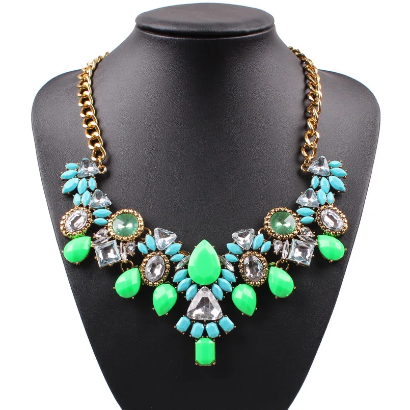 

2019 New Fashion Chunky Statement Necklace Cheap Flower Resin Vintage Pendant Summer Crystal Collar Necklace For Girls