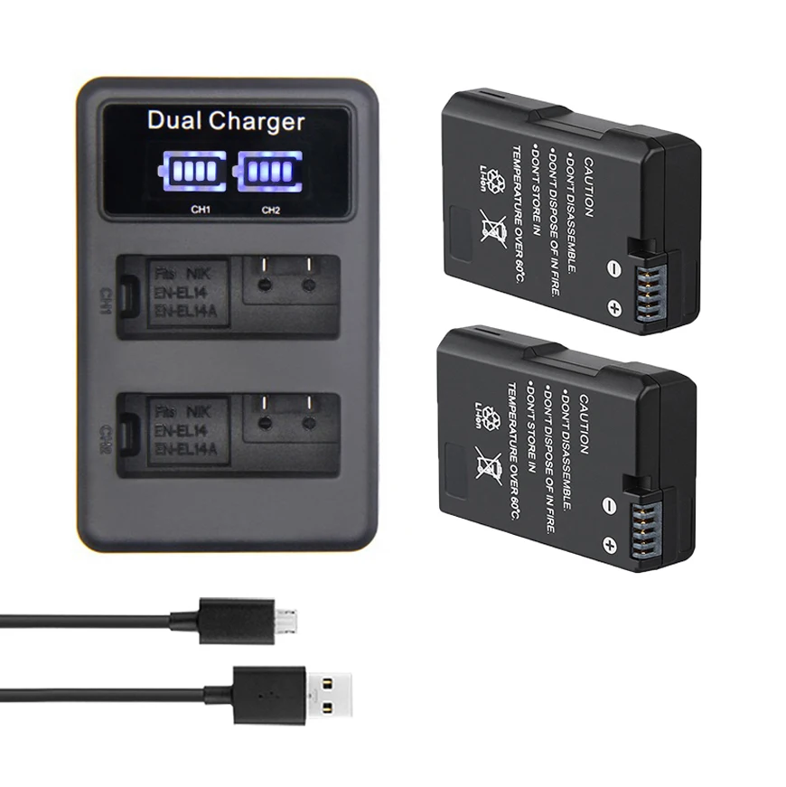 

EN-EL14 EN-EL14a EN EL14 Camera Battery Pack + LCD USB Dual Charger for Nikon P7800,P7100,D3400,D5500,D5200,D3200,D3300,D5300