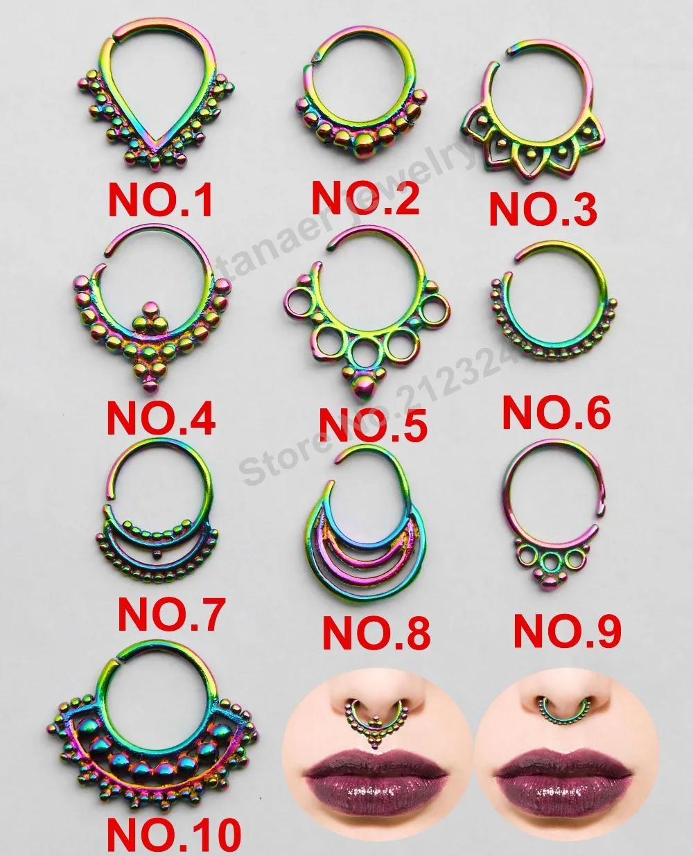 HOT All Rainbow Plated 16G nariz piercing indian triangle septum ring