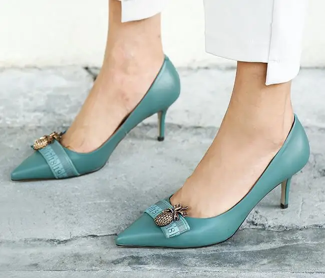 

2018 Latest European Fashion Designer Real Leather Shallow High Heels Elegant Pointed Toe Women Dress Shoes