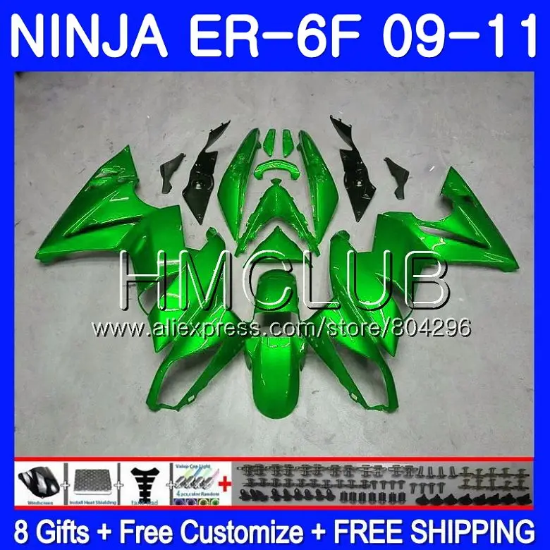 

Body For KAWASAKI Glossy green NINJA 650R ER-6F 09 11 650 ER6F 09 10 11 51HM.5 Ninja650R ER6 F ER 6F 2009 2010 2011 Fairing Kit