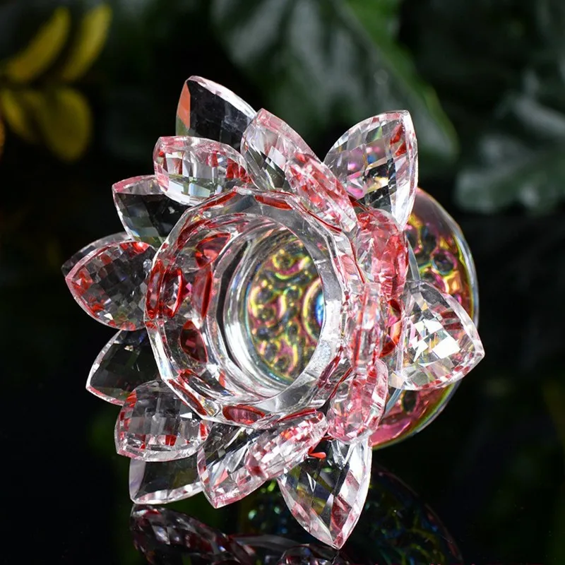 

Hight Quality Red 85*110mm K9 Crystal craft Glass Lotus Flower Candle Holders Big Tealight feng shui decor wedding Party