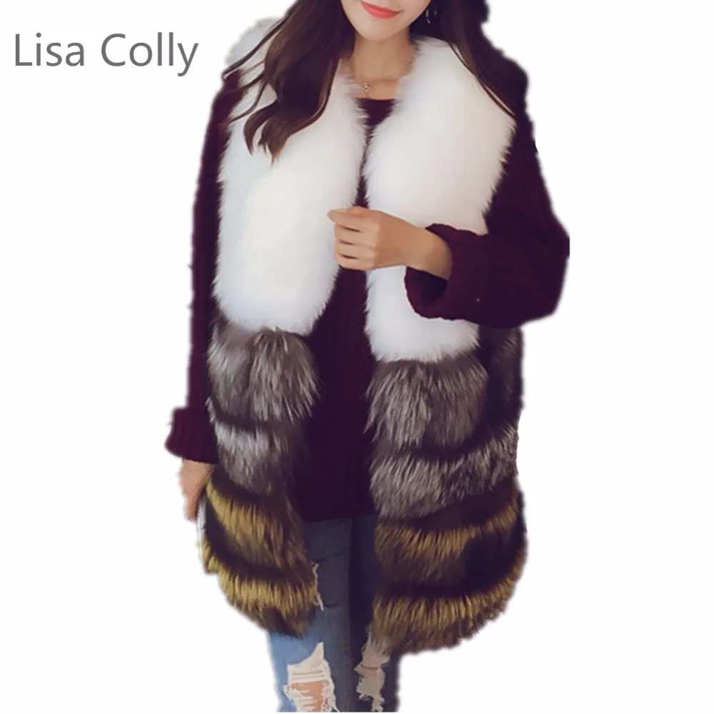 Lisa Colly зимнее пальто, новинка, теплое модное женское импортное пальто, меховые жилеты, высококачественное пальто из искусственного меха, куртка, жилет из лисьего меха, женская верхняя одежда