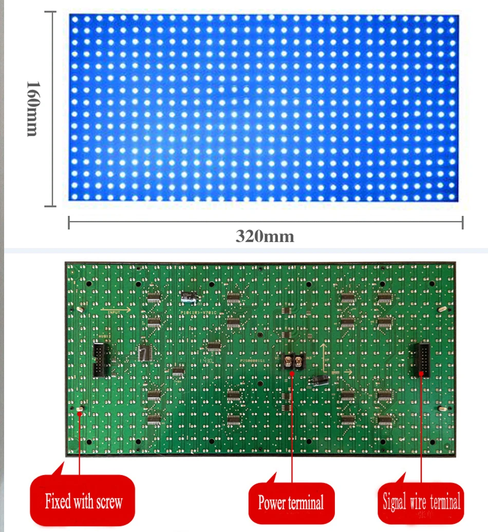 P10 один синий HD светодиодный модуль дисплея для полунаружного/внутреннего 320*160 мм 32*16 пикселей матрицы