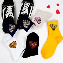Новые весенне-летние Мультяшные носки с принтом в форме сердца милые женские хлопчатобумажные забавные носки модные повседневные леопардовые носки Harajuku женские носки Calcetines