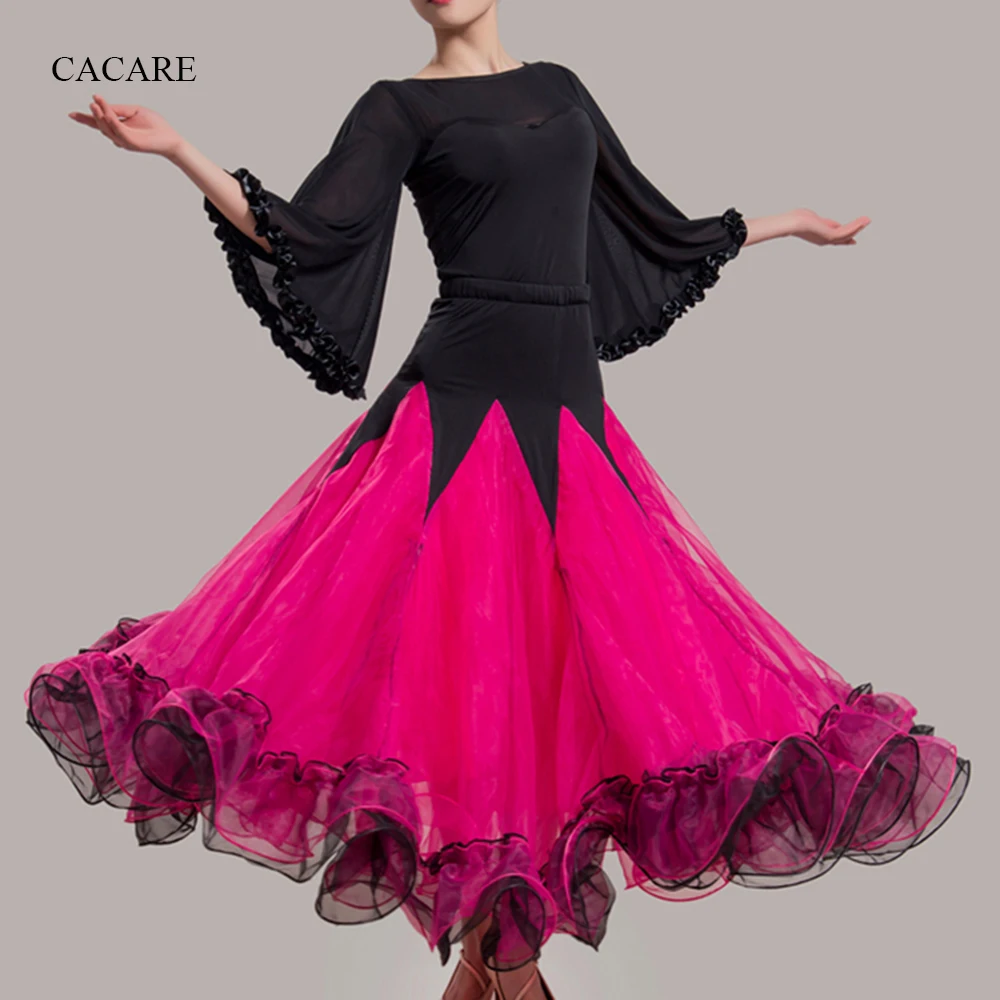 

Ballroom Dance Competition Dresses Flamenco Standard Dance Dresses Waltz Tango 8 Colors Shirt Skirt Set D0143 Big Sheer Hem Bell