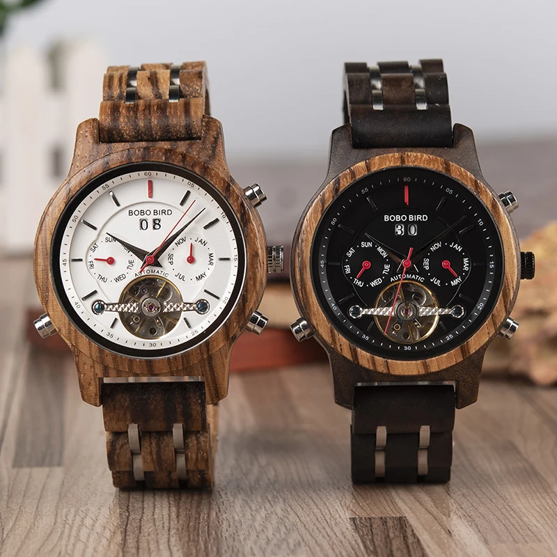 BOBO BIRD Men Mechanical Watch Luxury Wood Quartz Wristwatch montre homme automatique Watches Wooden and Metal Strap K-rQ27