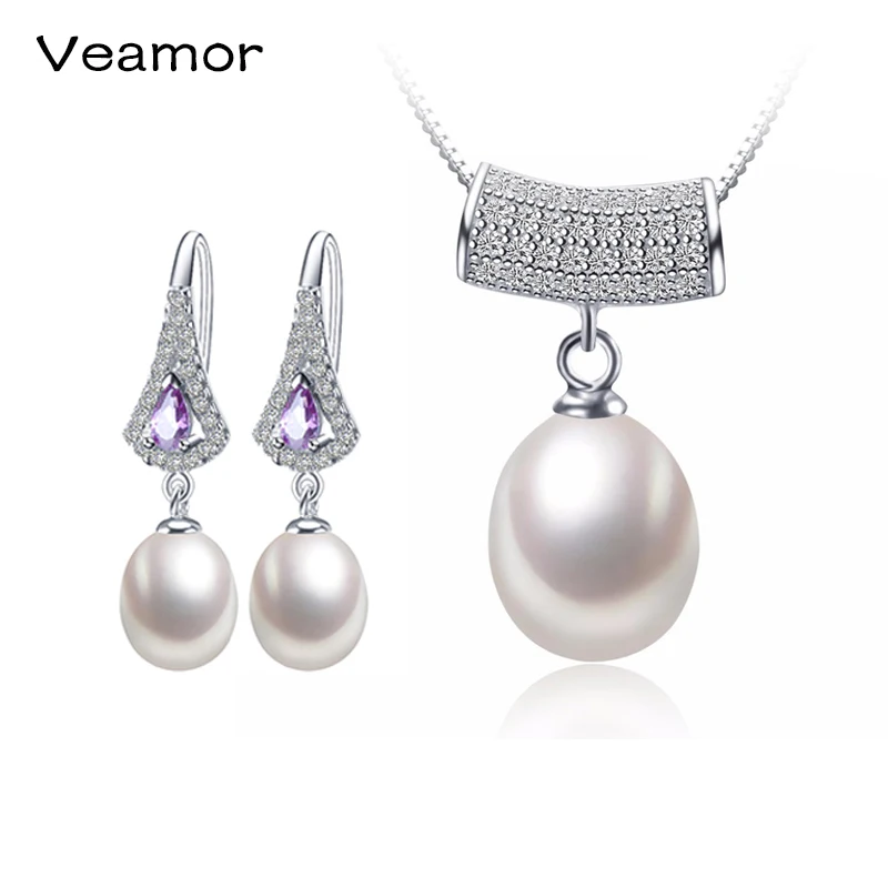 

Top Quality Women Pearl Jewelry Sets Water Pendant Necklaces Earrings Big Size Natural Pearl 925 Sterling Silver Wedding Jewelry