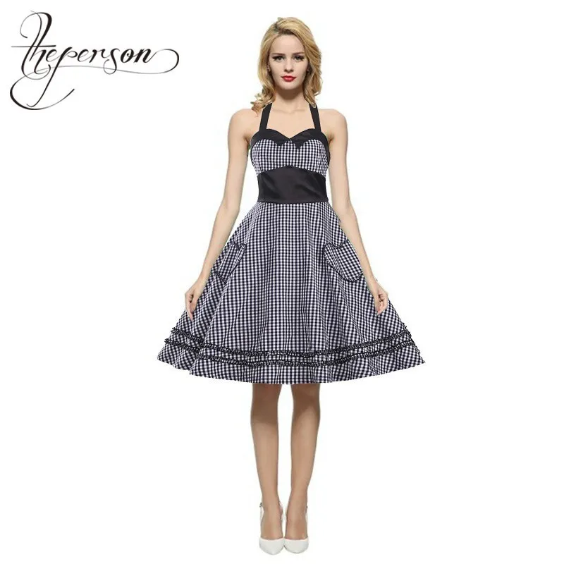 2018 Spring Autumn Split Joint Dress Hertz Swing New Pattern 50s Style