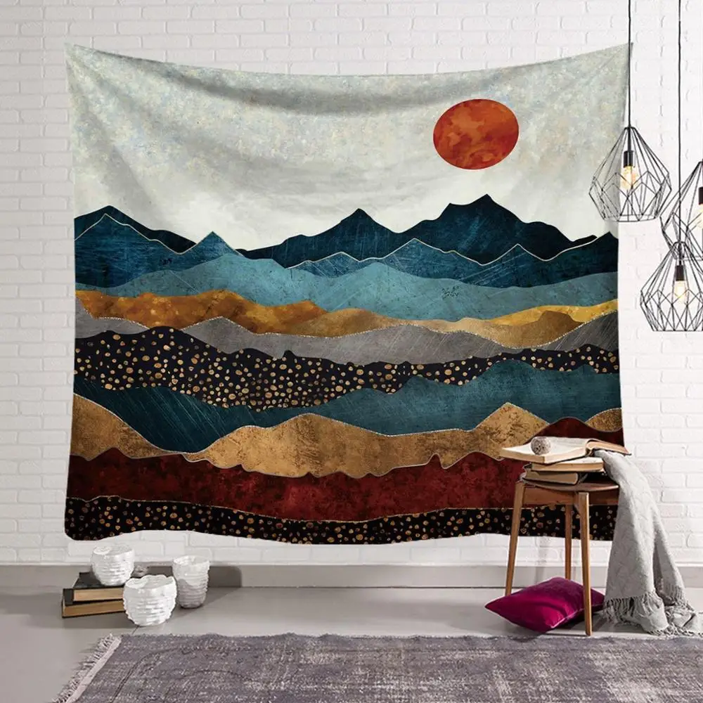 

decorative backdrop cloth mountains wall hanging fabric college dorm tapestry bed headboard sun tenture mural