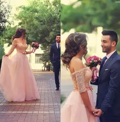 Лидер продаж, Милое Свадебное платье с бисером, светло-розовое платье с вырезом лодочкой vestido de noiva, королевские свадебные платья 2018 года для
