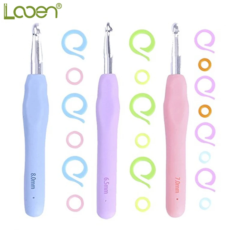 

Looen Mix 6.5/7.0/8.0mm Ergonomic Grip Handle Crochet Hooks Set Aluminum Knitting Needles For Women Mom DIY Craft Tools Sewing