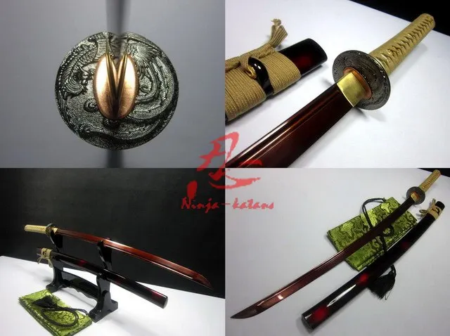 battle ready japanese red katana phenix tsuba 9260 spring steel sharpened sword 