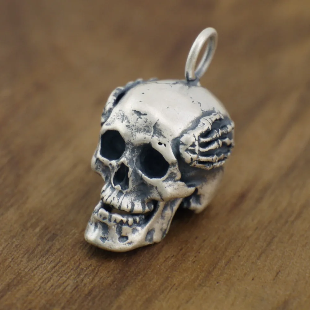 

925 Sterling Silver Gothic Skull Skeleton Charm Pendant Biker Punk Jewelry A2891
