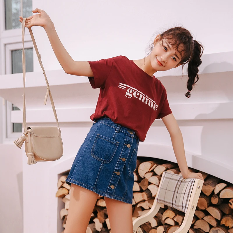 Denim Women's High Waist A-line Mini Skirt with Single Button and Pockets - Perfect for Summer image 6