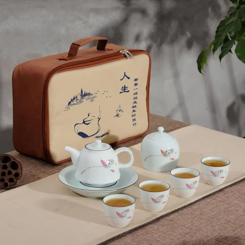 Chinese Travel Kung Fu Tea Set Ceramic Portable Teapot Porcelain Teaset Gaiwan Tea Cups of Tea Cere