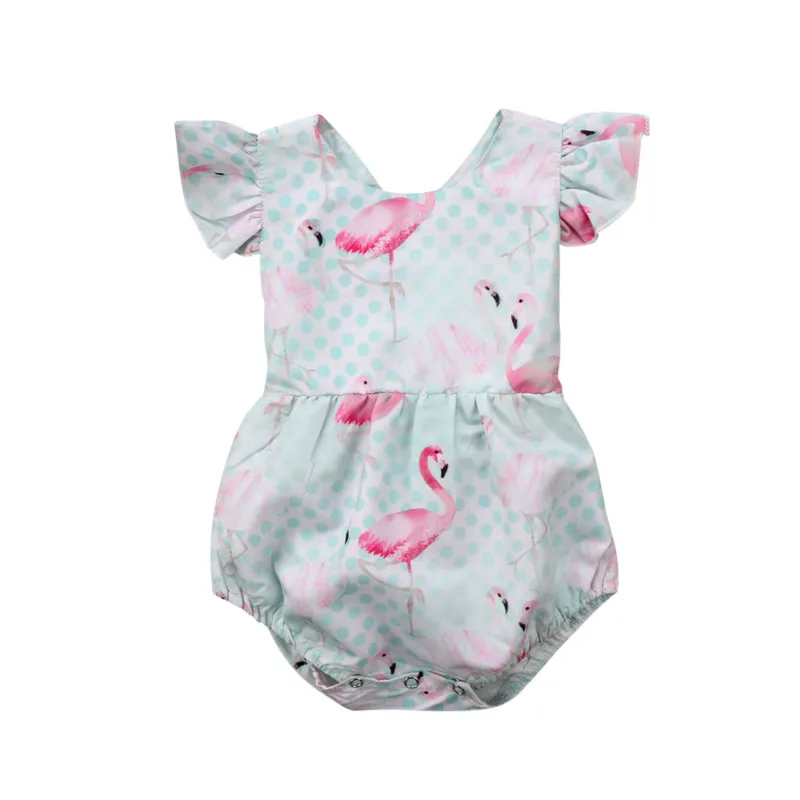 Новорожденных Дети для маленьких девочек боди 2018 Новый Поп Фламинго принт сзади крест боди комбинезоны наряды