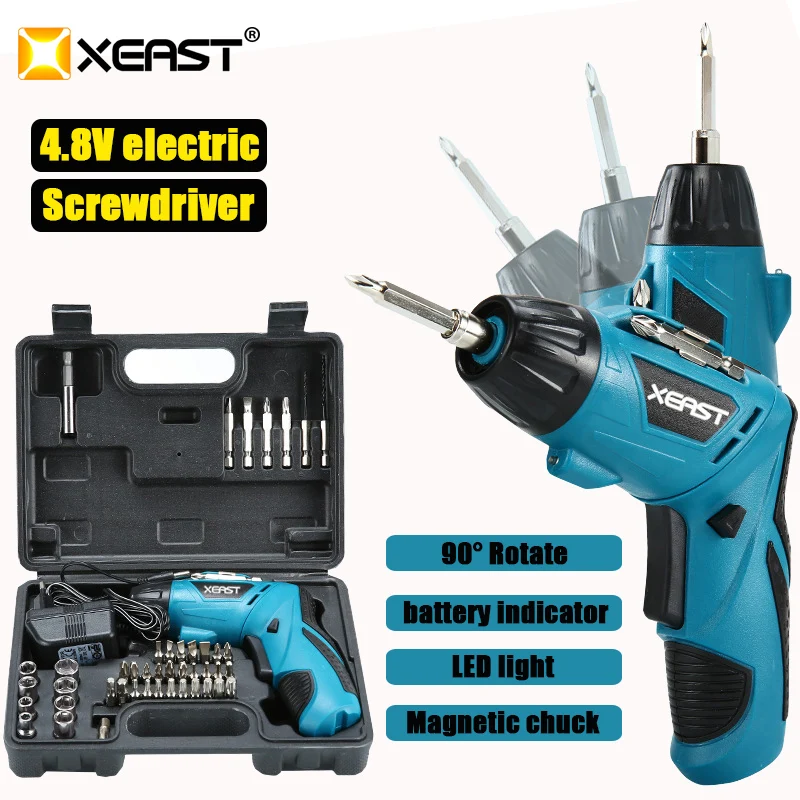 

XEAST mini Cordless Electric Screwdriver Household Rechargeable battery Screwdriver with Twistable Handle with LED Torch