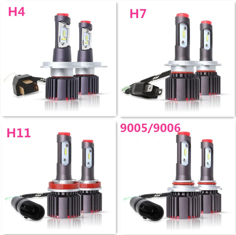 Car Rover 2Pcs CSP H4 Lamp H7 Led Car Headlight Bulbs For Auto N1 H27 881 HB3 HB4 Led Automotive 12V 48W 9600LM 6000K