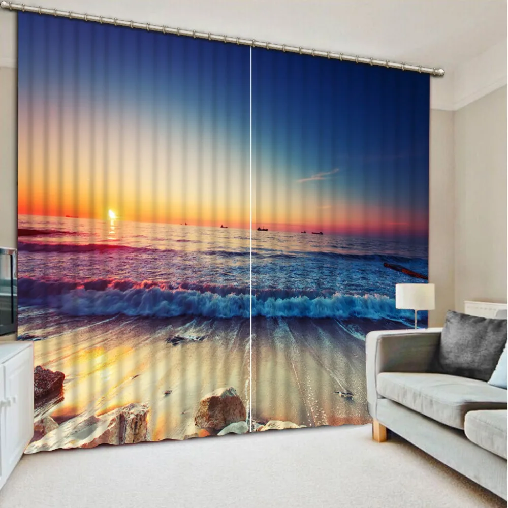 

High Quality 3d curtains Beach sunshine Home Decor Living Room Natural Art 3d curtains