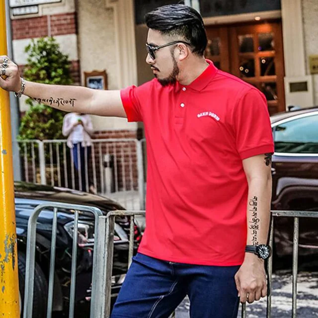 Summer business Big Size Polo Shirt XL polo Lapel fat elastic solid fat
