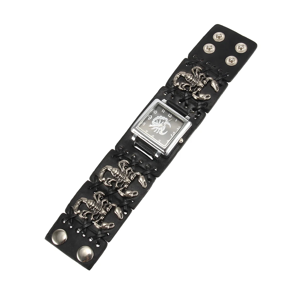 

Women Men Punk Style Quartz Wrist Watch with Square Dial Scorpion Pattern Strap Cool Watches TT@88
