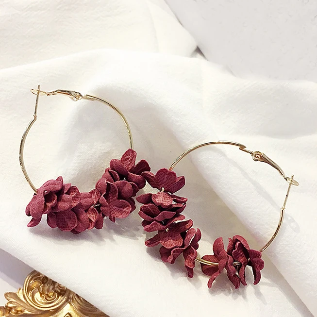 Fashion Fabric Flower Drop Earrings For Women Statement Colorful Petal Circle Big Fancy Earring Jewelry Oorbellen 1E501 drop earrings flower earrings