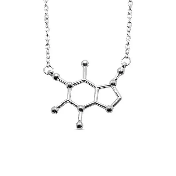 Caffeine Molecule Necklace 925 Sterling Silver Engraved Pendant Coffee Science