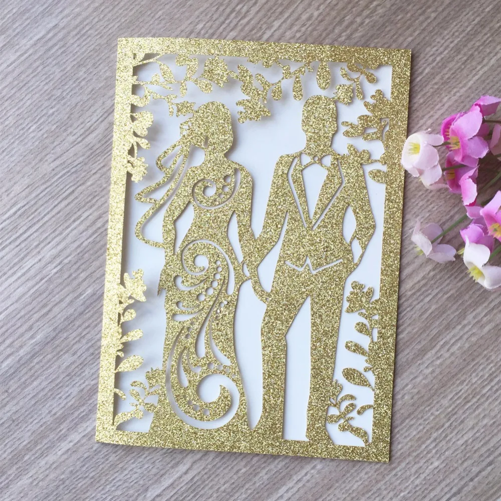100 шт/партия блестящая бумага лазерная обработка карты свадебные приглашения элегантные поздравительные открытки подарок
