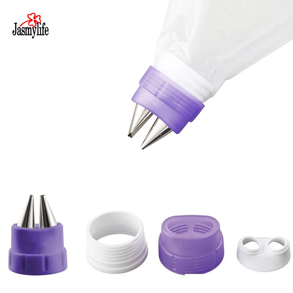2 Tip Decorating Double head nozzles icing pen Coupler Set 6PCS Tip Set