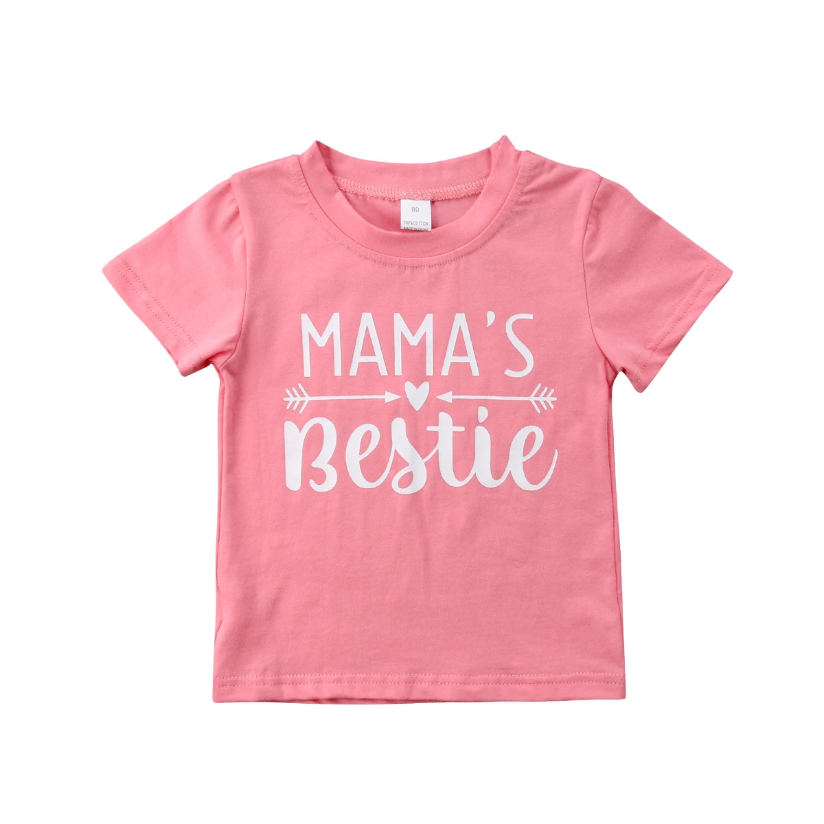 

2018 Toddler Kids Girls Baby Short Sleeve Pink Letters Mama Bestie Cotton T-shirt Tees T Shirts Tops Sweet Summer Clothes