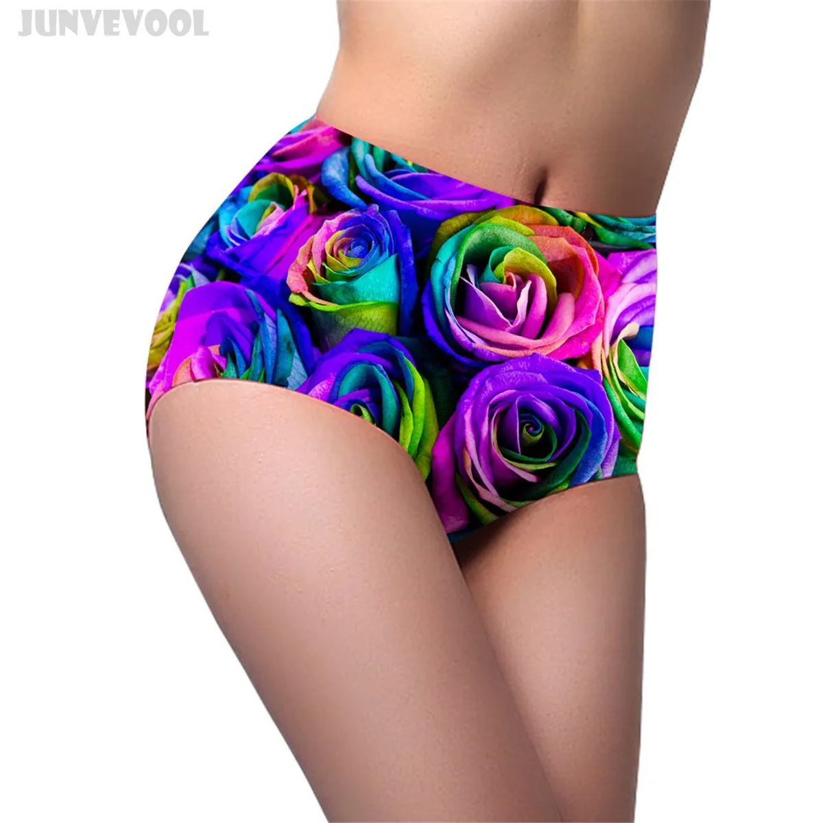 Inner Pants Pink Flower High Waist Brief 3D Colorful Rose Floral Panty