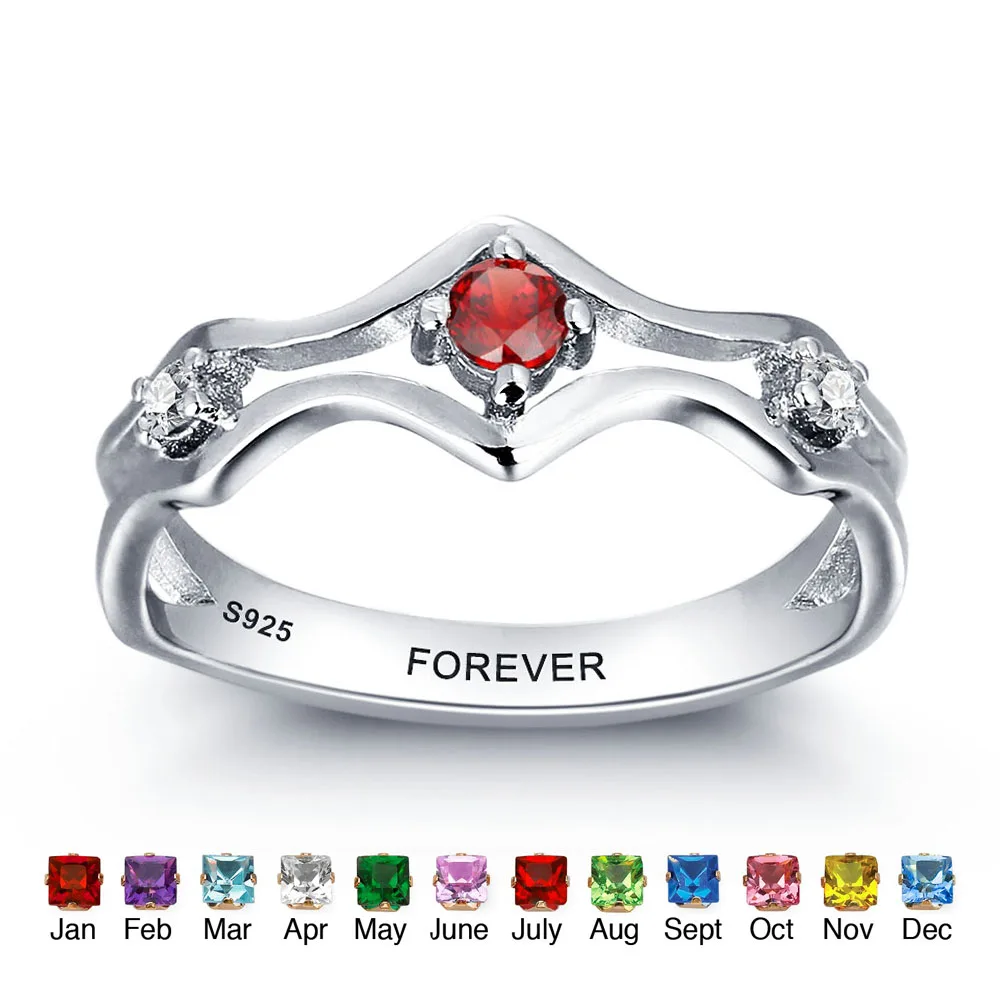 Personalized 925 Sterling Silver Birthstone Engraved Promise Ring